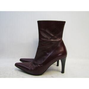Barneys New York Womens Size EUR 35.5 Burgundy Leather Zip Boots Booties